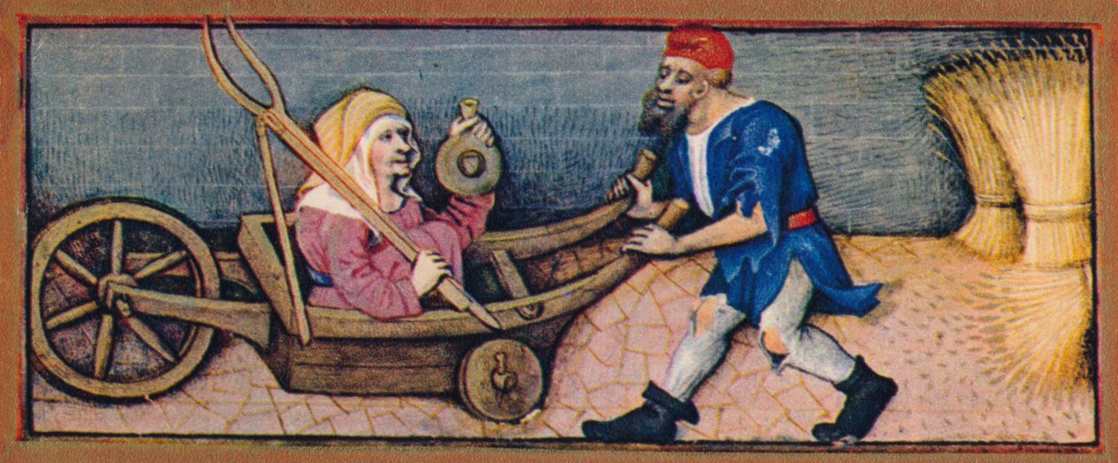 Agosto - vecchia donna in carriola, XV secolo, 1939 da Robinet Testard