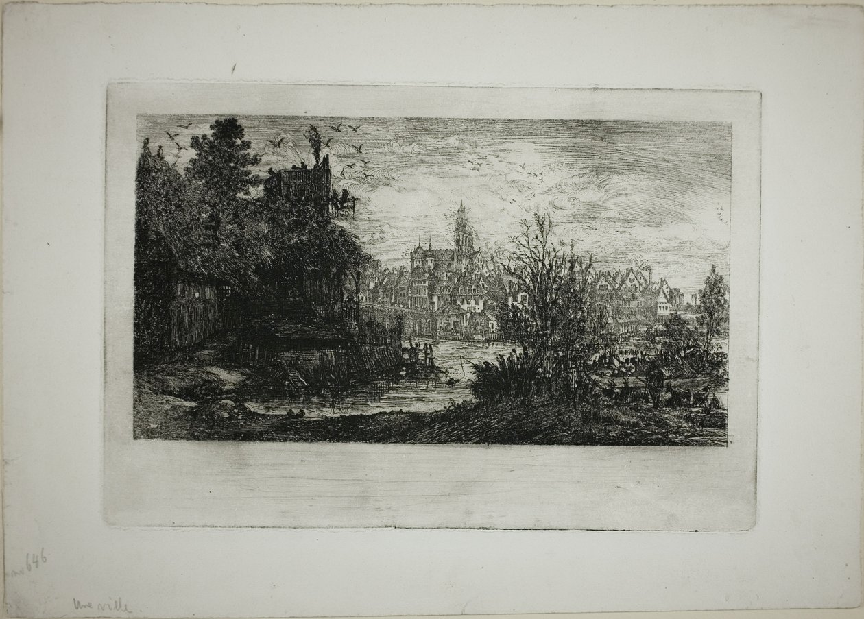 Città con ponte di pietra da Rodolphe Bresdin
