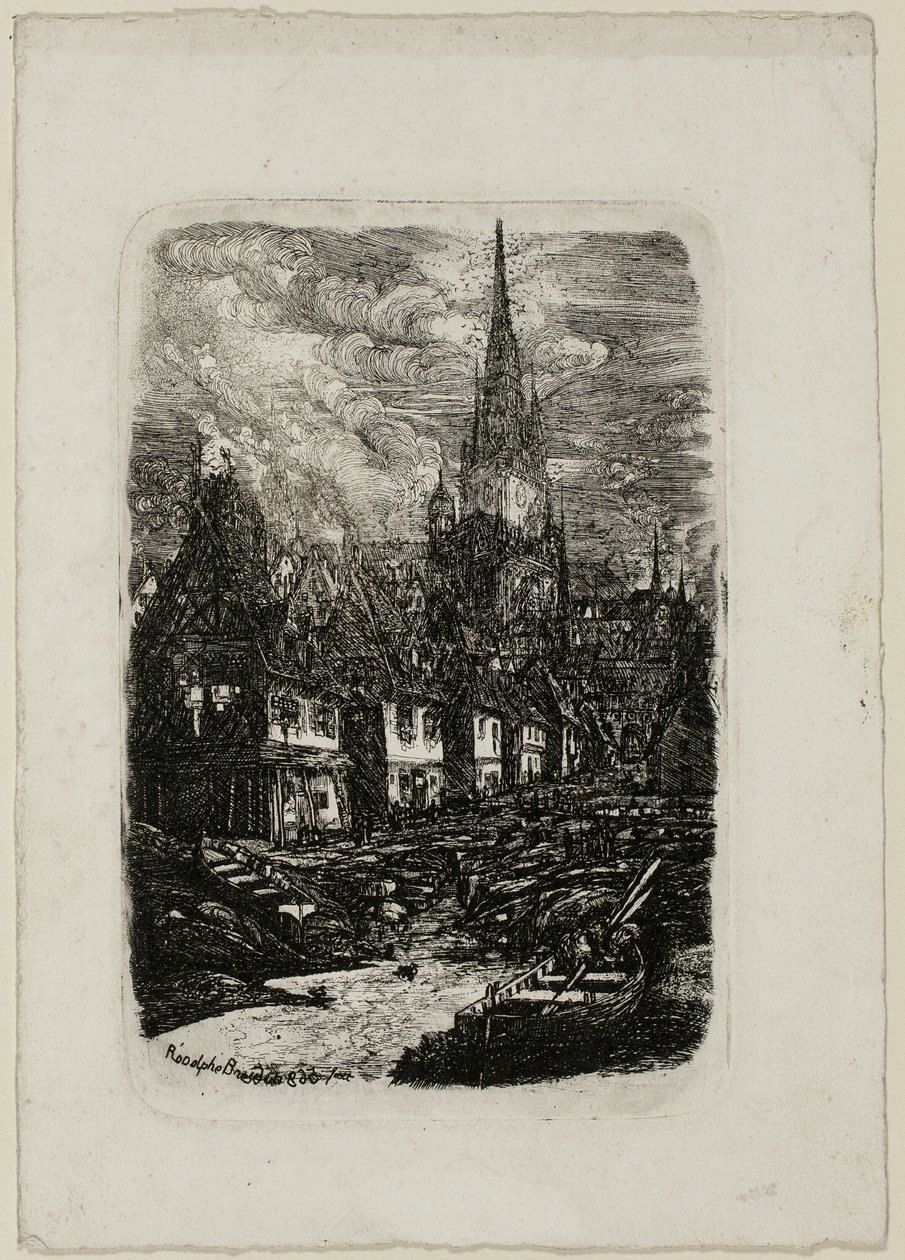 Porto di pesca con campanile appuntito da Rodolphe Bresdin