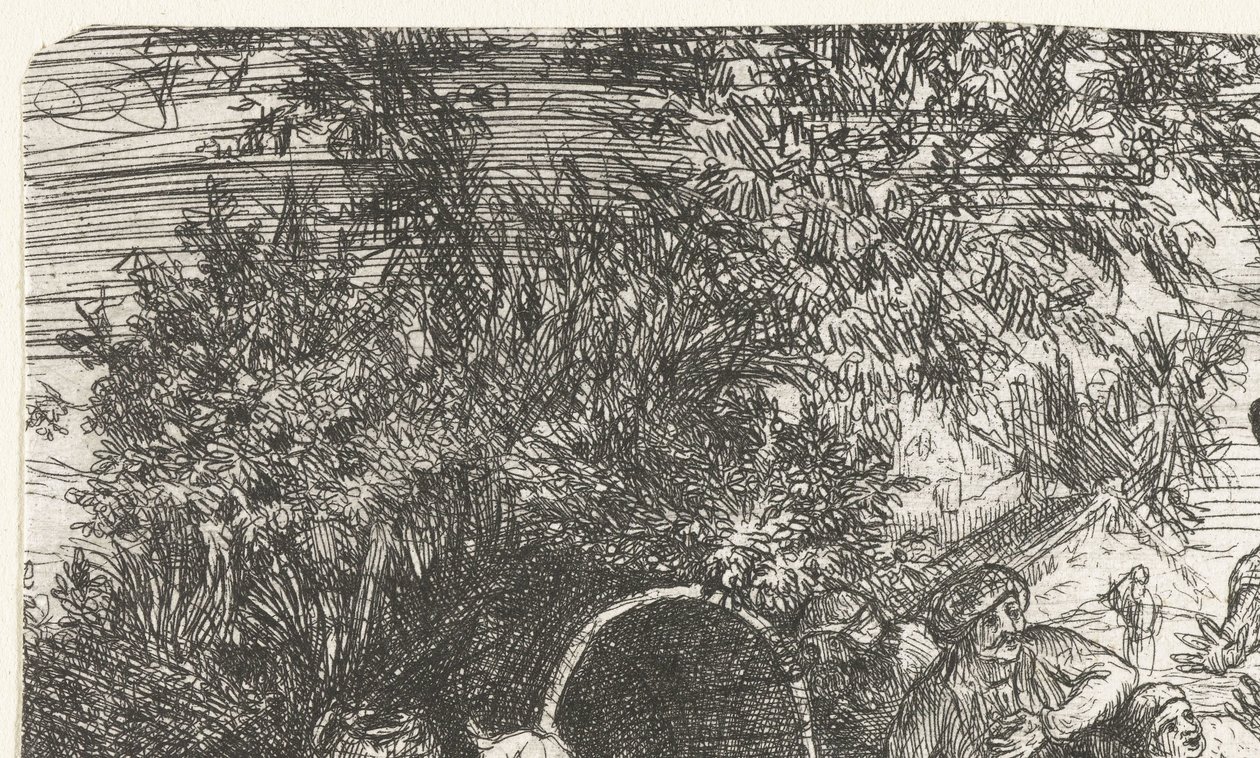 Uomini e cane con ragazzo vicino a una botte (Scena orientale) da Rodolphe Bresdin