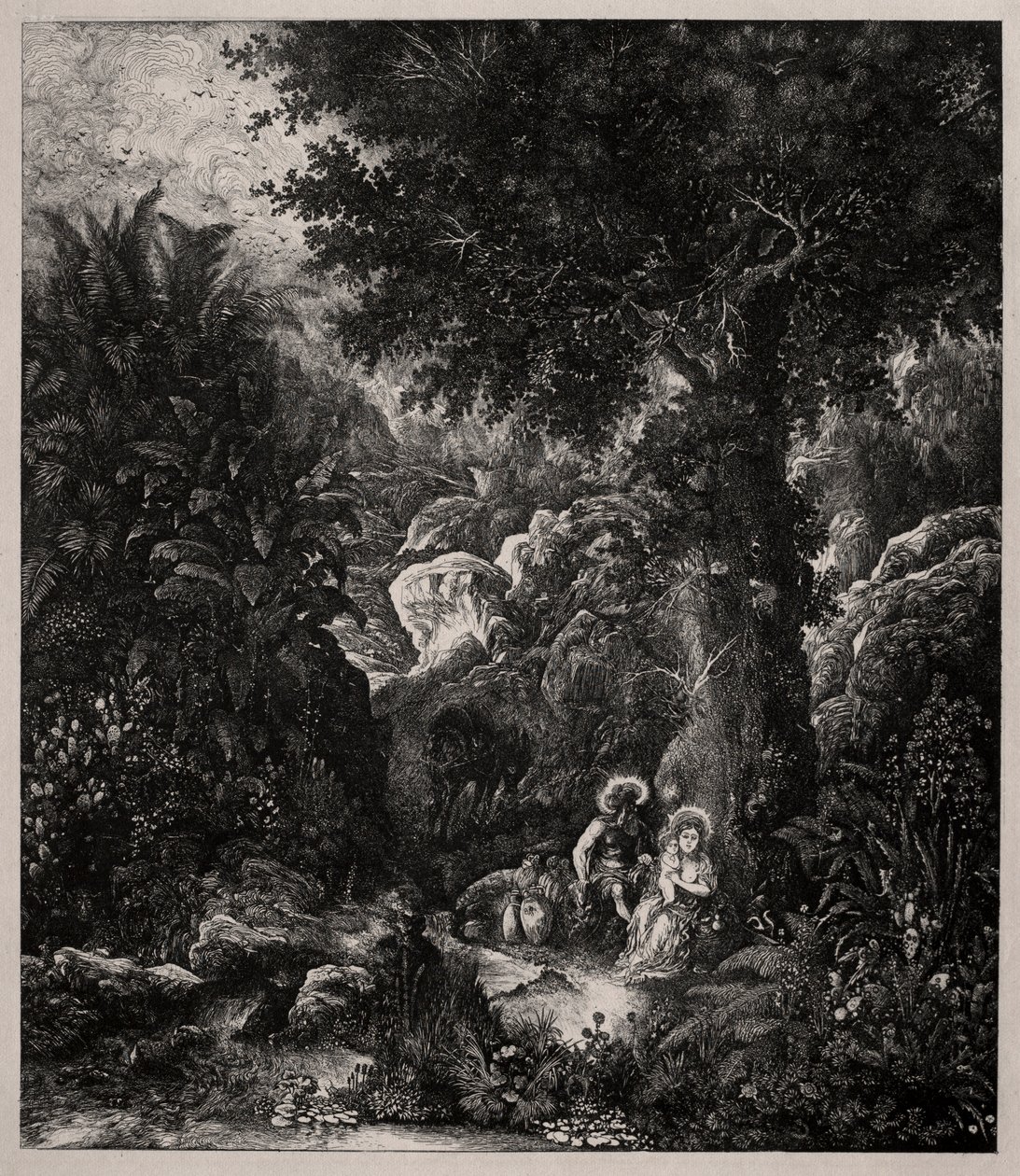 Riposo durante la fuga in Egitto con un asino sellato, 1871 da Rodolphe Bresdin
