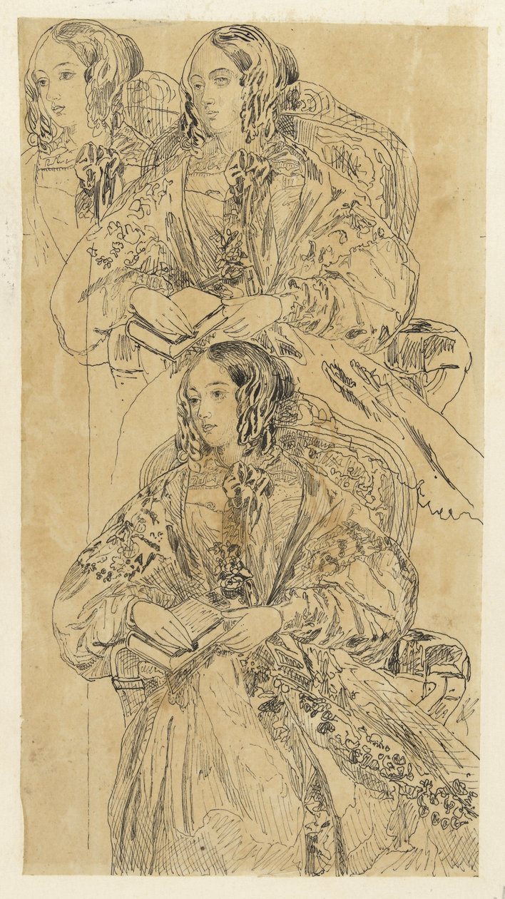 Foglio di studi con dama seduta da Rodolphe Bresdin