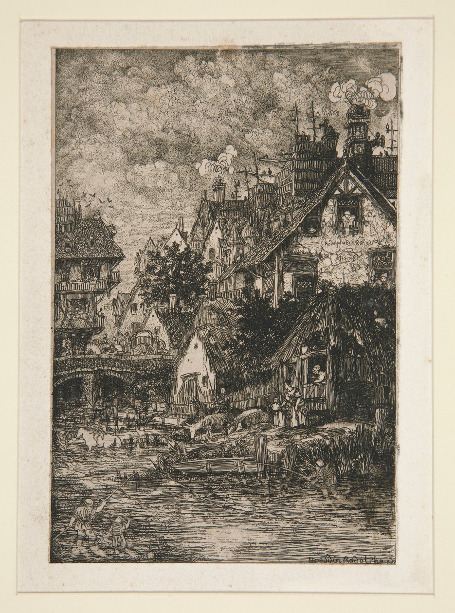 Villaggio vicino a un ruscello da Rodolphe Bresdin