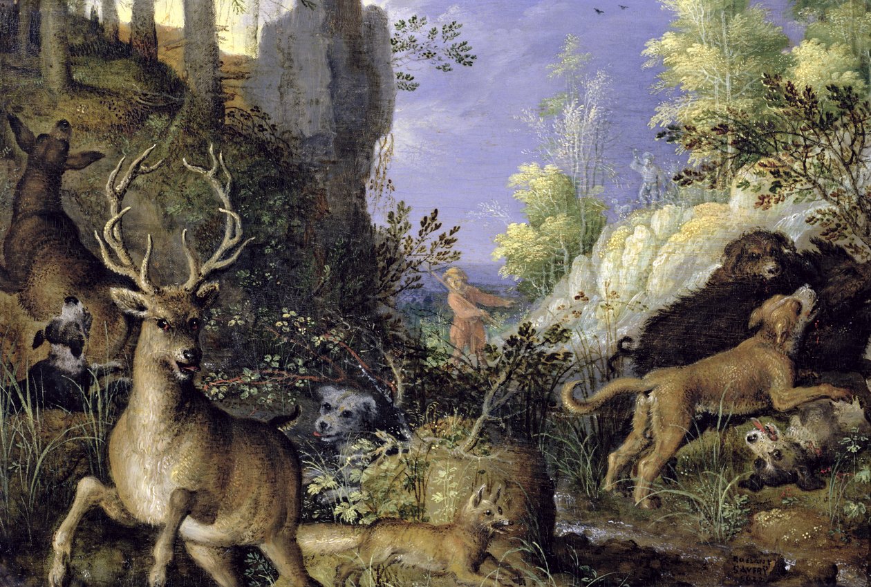Scena boschiva con cacciatori e animali da Roelandt Jacobsz. Savery