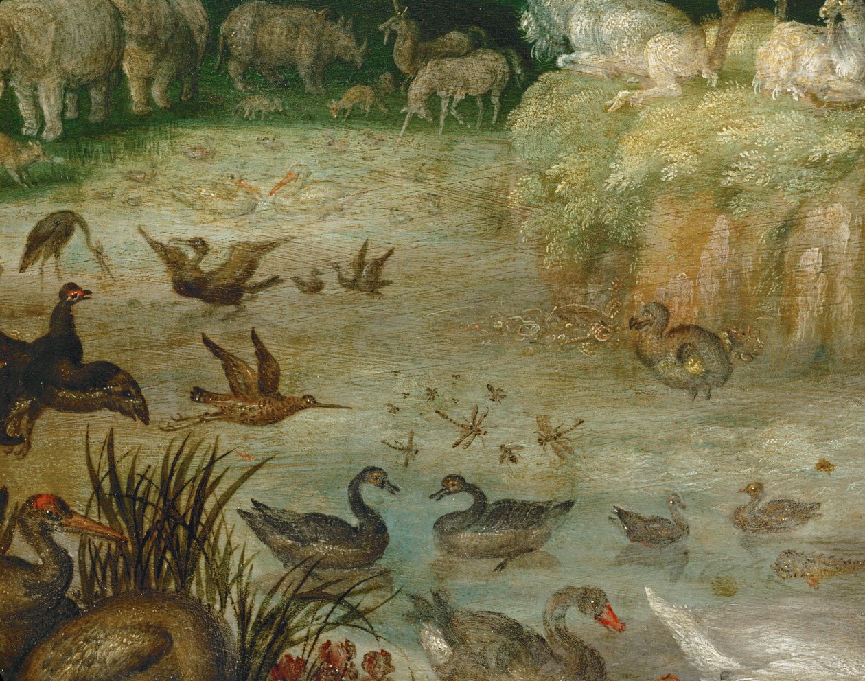 Lo stagno. Animali che bevono, anatre che nuotano, un unicorno sullo sfondo (dipinto su tela) da Roelandt Jacobsz. Savery