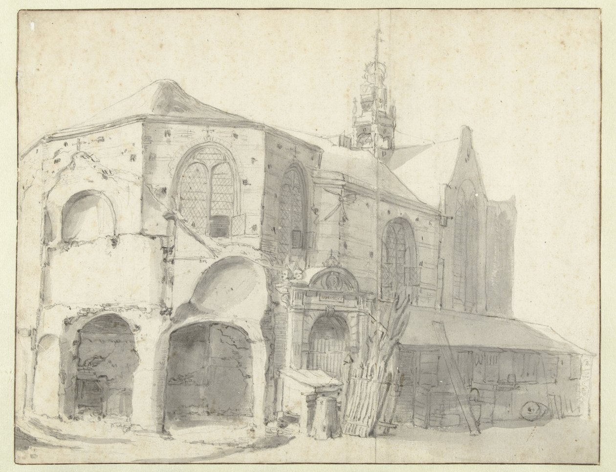 Veduta della Cappella di Gerusalemme e della Cappella di San Olaf, Amsterdam da Roelant Roghman (attributed to)