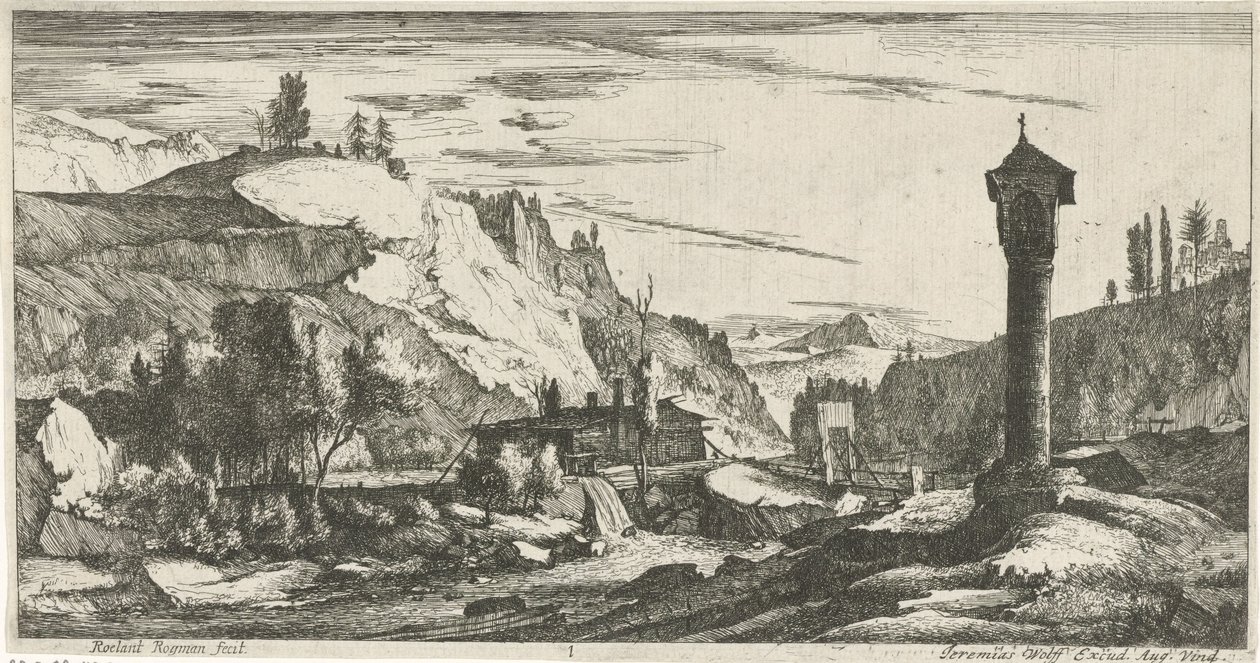 Paesaggio montano con colonna da Roelant Roghman