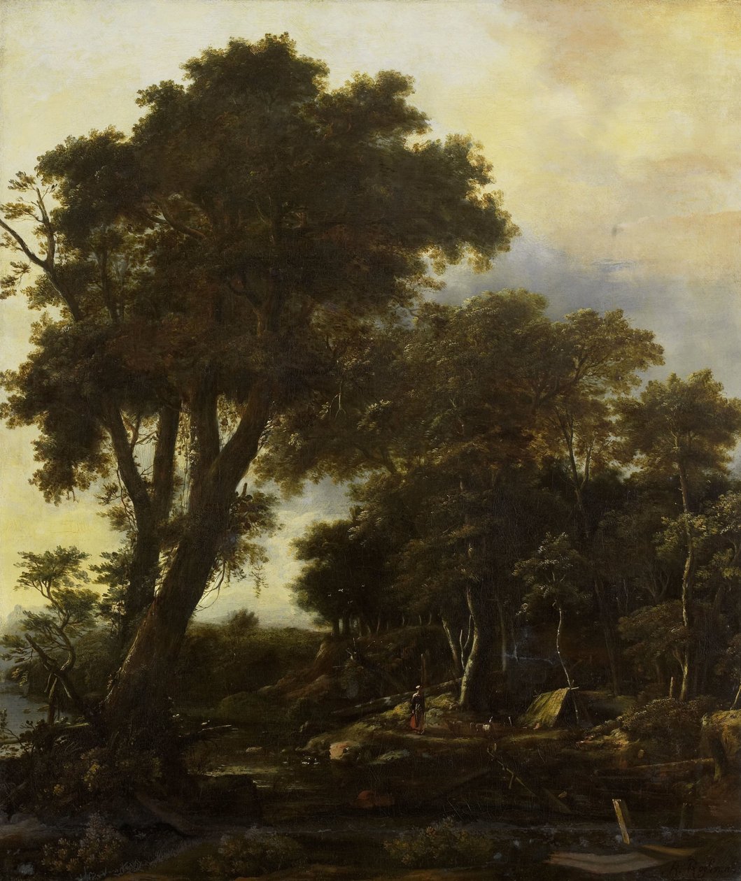 Paesaggio forestale con capanna da Roelant Roghman