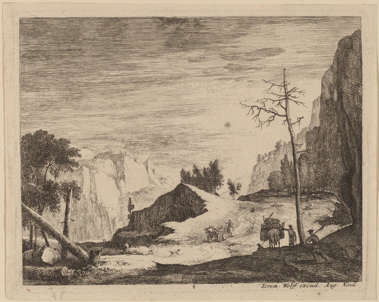 Paesaggio montuoso con un carro: pl.8 da Roelant Roghman and Melchior Küsel