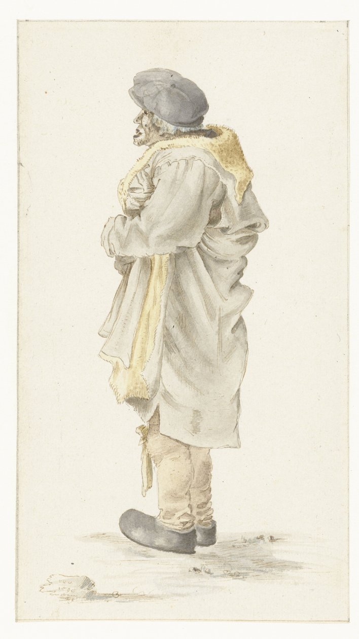 Uomo in piedi con un cappotto foderato di pelliccia da Roelant Savery