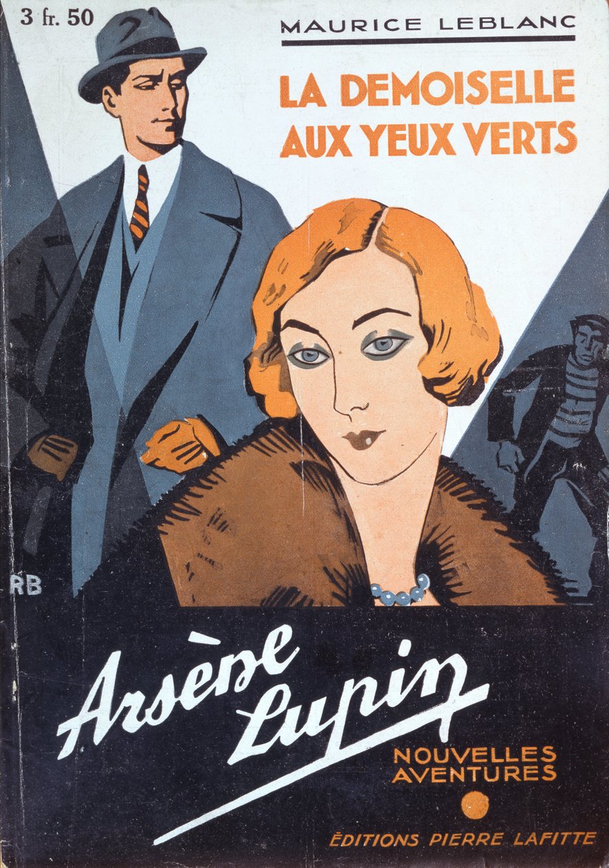 Prima di copertina di "La ragazza dagli occhi verdi" da "Le nuove avventure di Arsene Lupin" di Maurice Leblanc (1864-1941) da Roger Broders