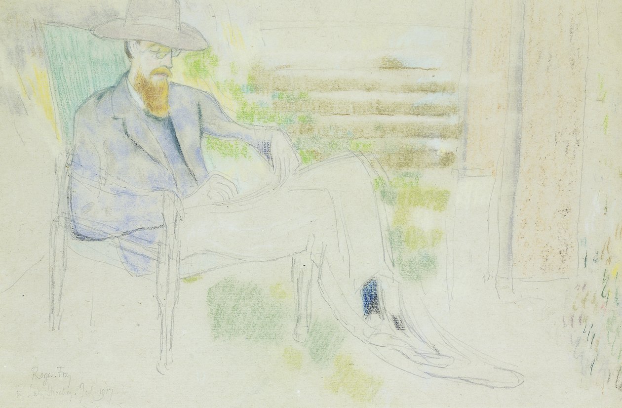 Lytton Strachey che scrive in giardino da Roger Eliot Fry