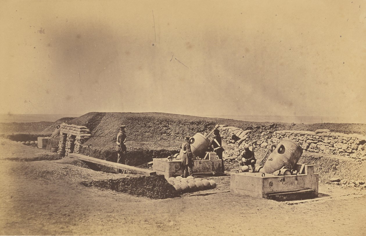 Batterie di mortai davanti alla Picquet House, Divisione leggera da Roger Fenton