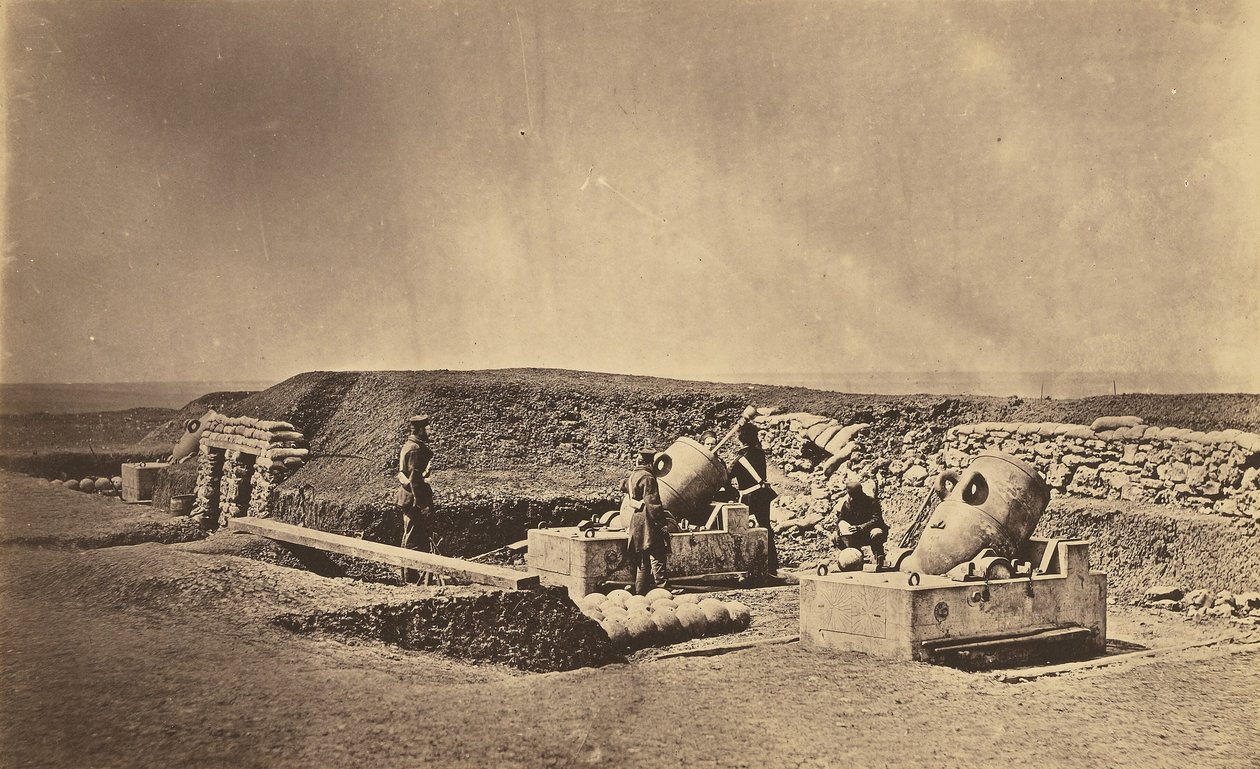 Batterie di mortai davanti alla Picquet House, Divisione leggera da Roger Fenton