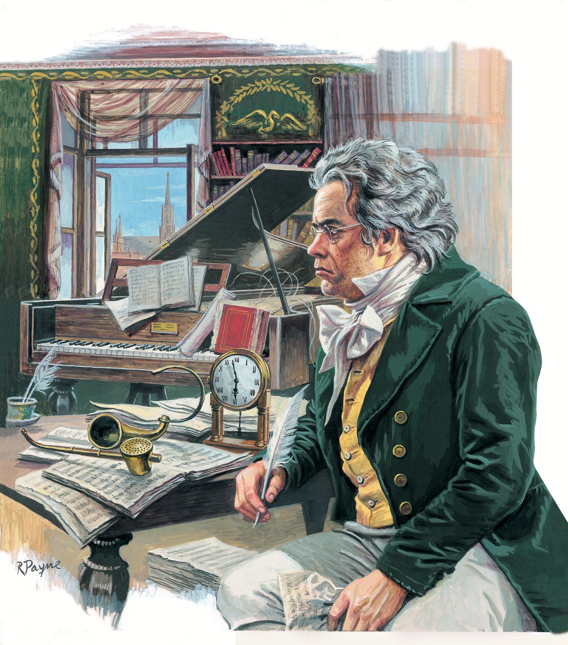 Ludwig van Beethoven (1770-1827) (gouache su carta) da Roger Payne