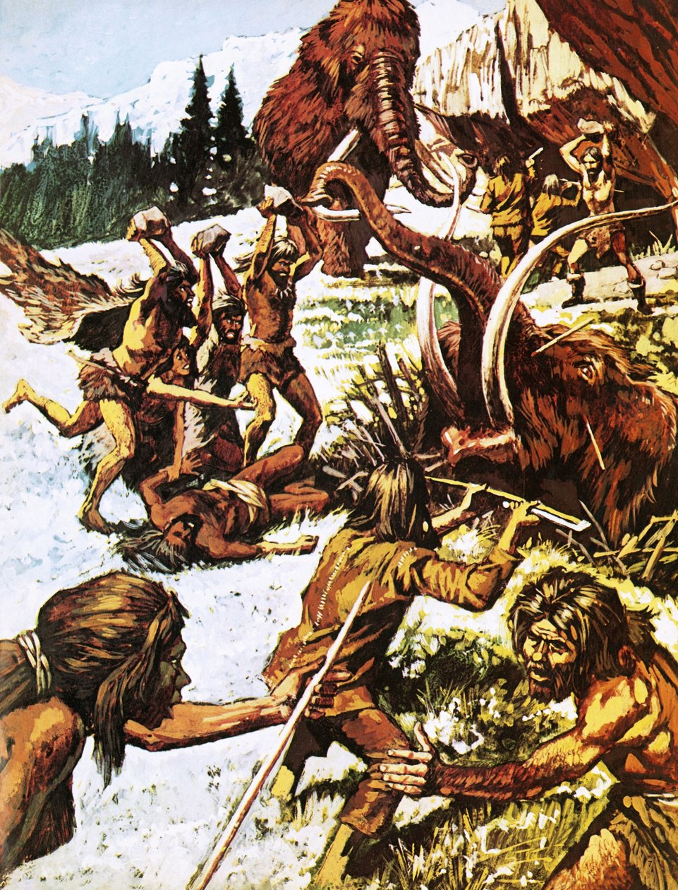 Uomini preistorici che attaccano i mammut da Roger Payne