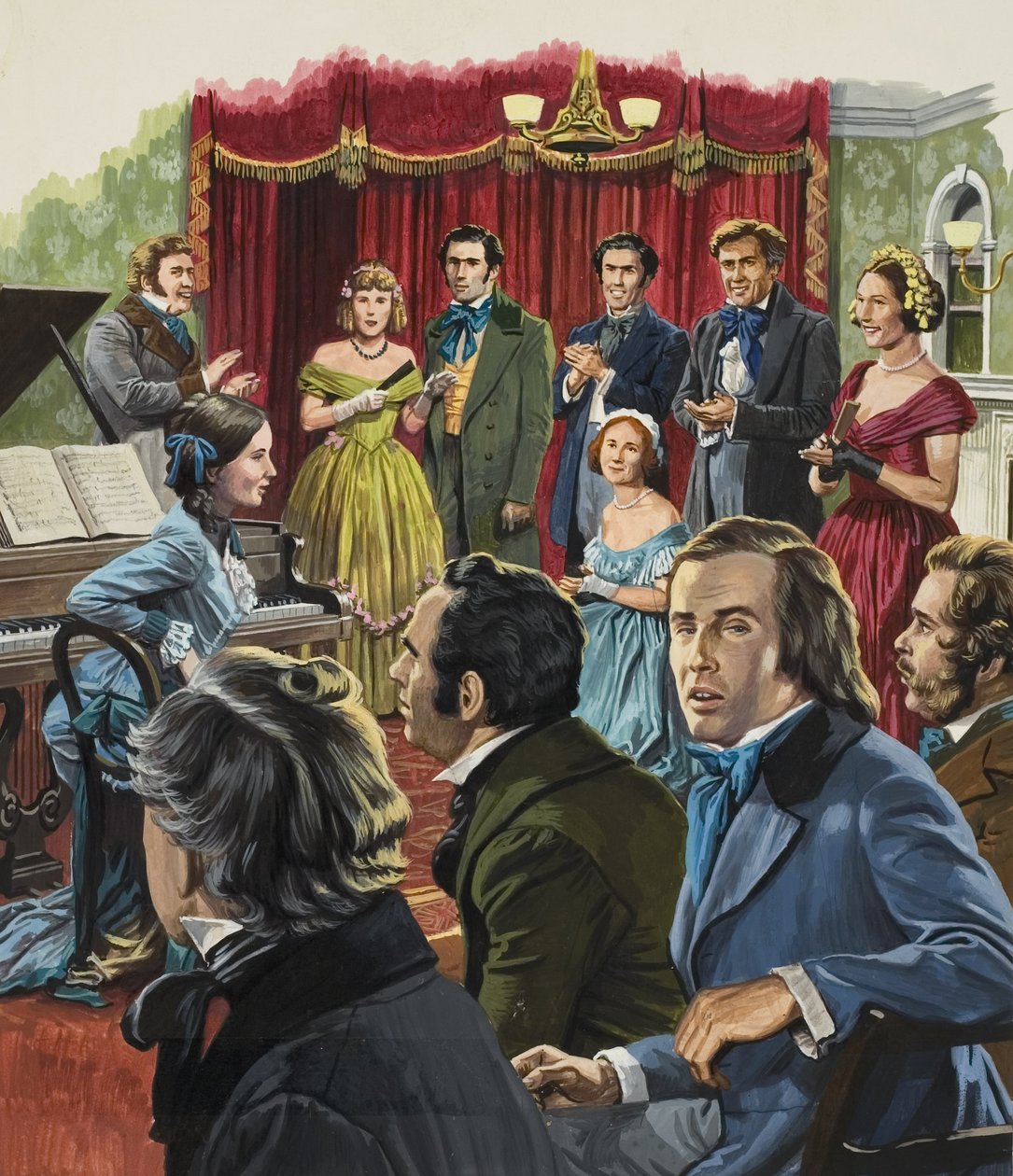 Robert Schumann (1810-1856) durante una recita delle sue opere (gouache su carta) da Roger Payne