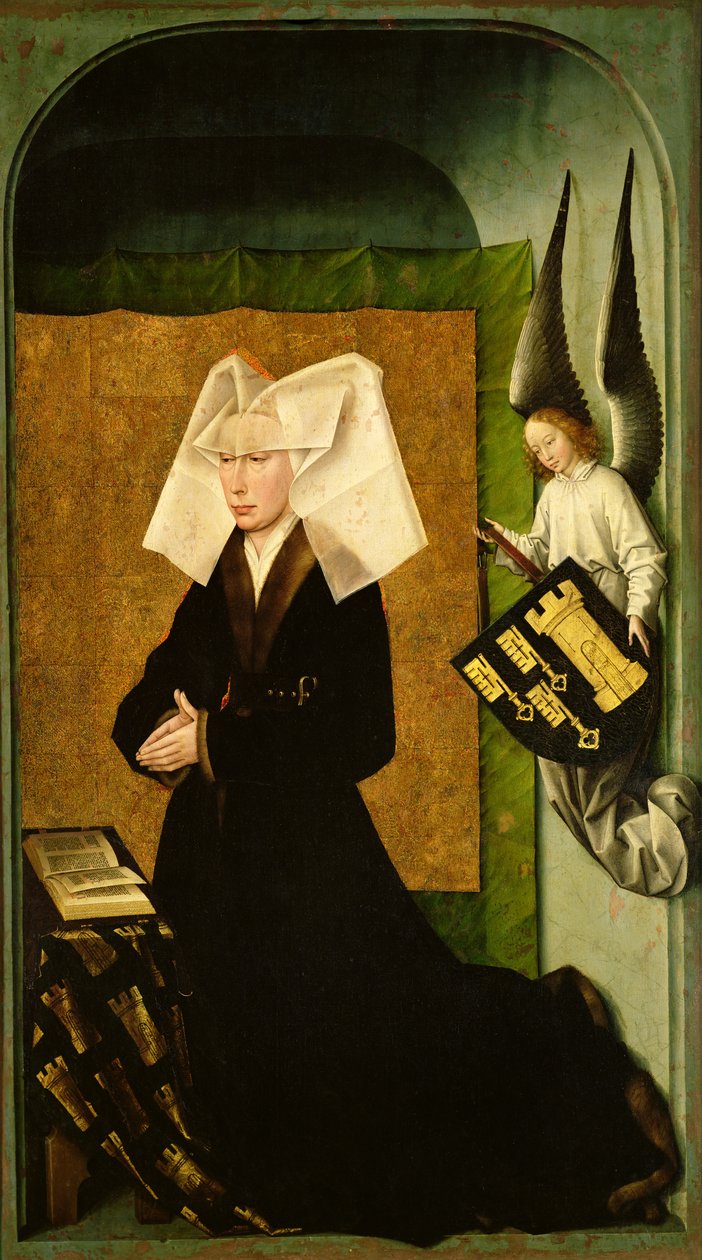 Guigone de Salins, moglie del donatore, Cancelliere Nicholas Rolin, in preghiera, dal retro del polittico del Giudizio Universale, c.1445-50 da Rogier van der Weyden