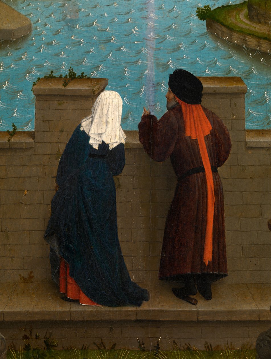 (dettaglio) di San Luca che disegna il ritratto della Vergine da Rogier van der (after) Weyden