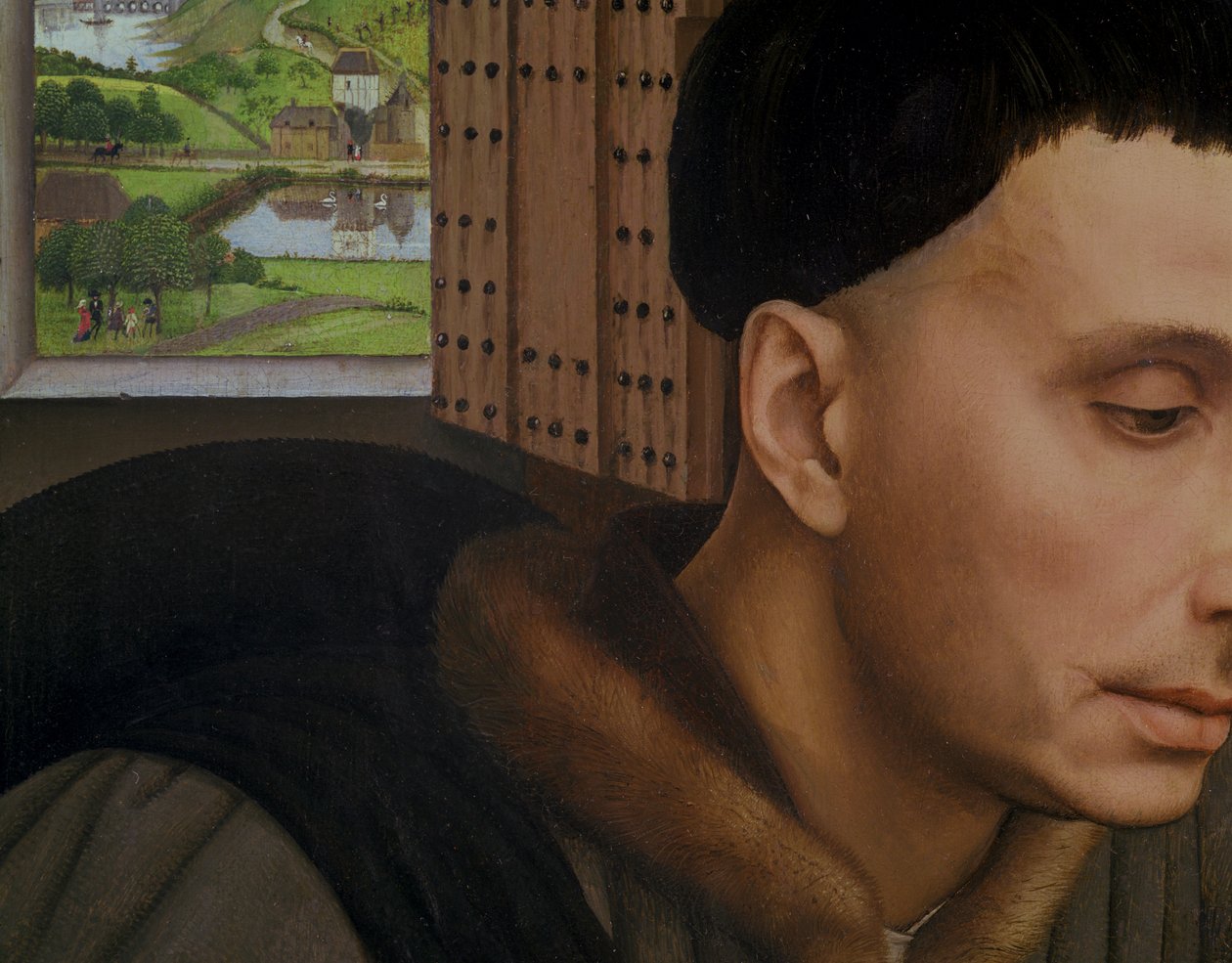 San Ivo, dettaglio della finestra e della testa di San Ivo, c.1450 da Rogier van der Weyden