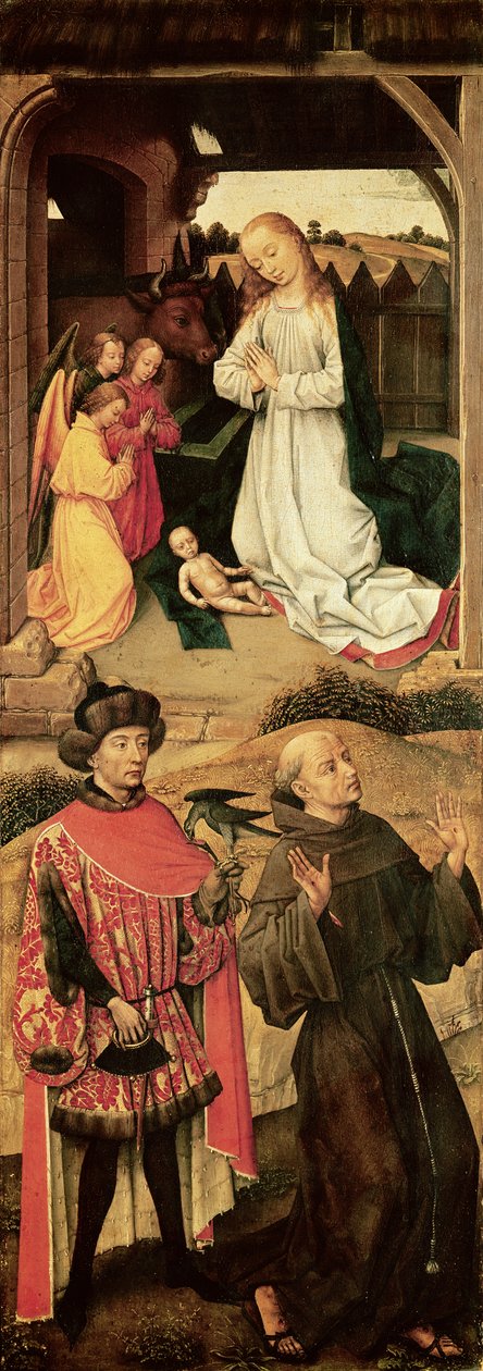 Trittico del Calvario (pannello sinistro, la Natività nella sezione superiore, San Francesco d