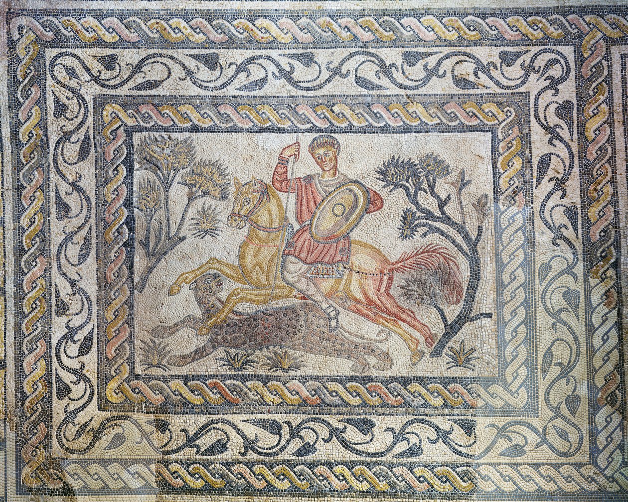 Un mosaico raffigurante una Caccia al Leopardo, dalla Villa de las Tiendas, c.326-400 da Roman