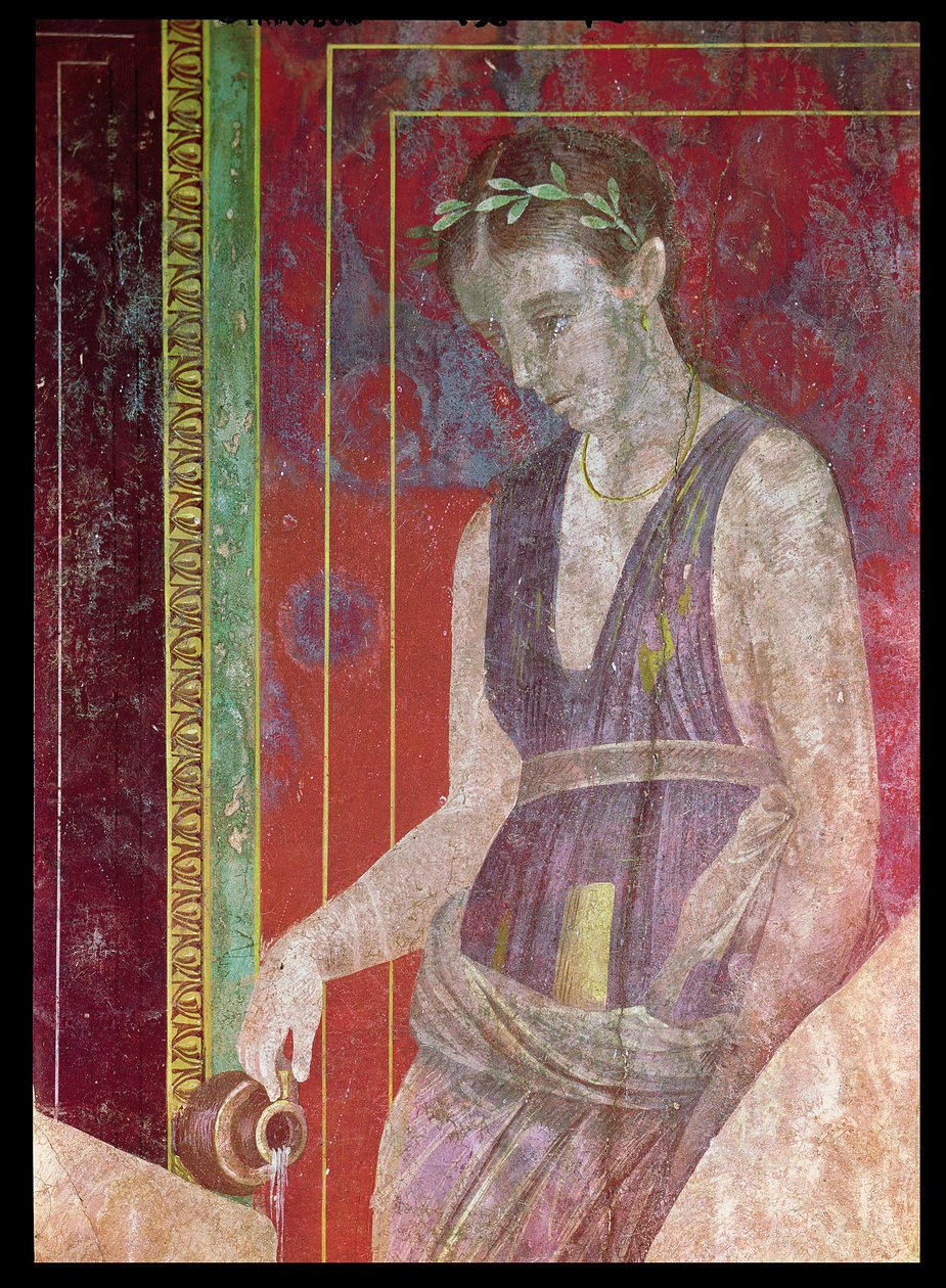 Attendente che versa liquido da una brocca, Parete Nord, Oecus 5 (dettaglio) da Roman