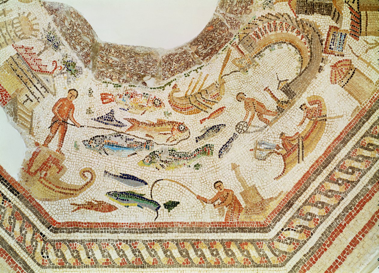 Dettaglio di Pesci, dal mosaico di Vega Baja da Roman