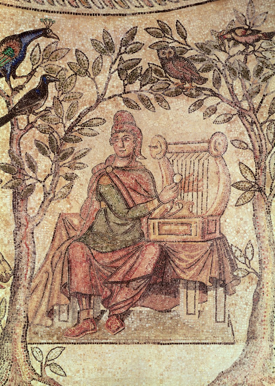 Orfeo che incanta gli animali, dal sito di Blanzy (mosaico) da Roman