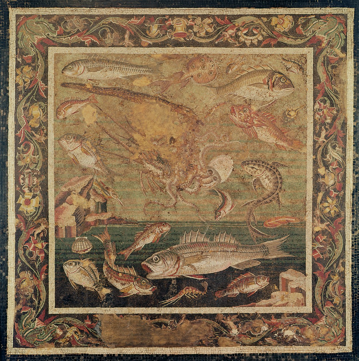 Pesci, molluschi e crostacei (mosaico) da Roman
