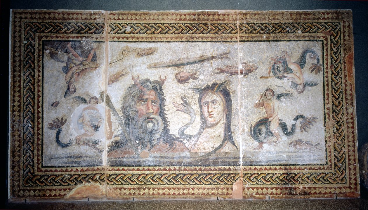 Pavimento raffigurante Oceano e Teti tra creature marine, da Belkis (ora Zeugma) Turchia da Roman