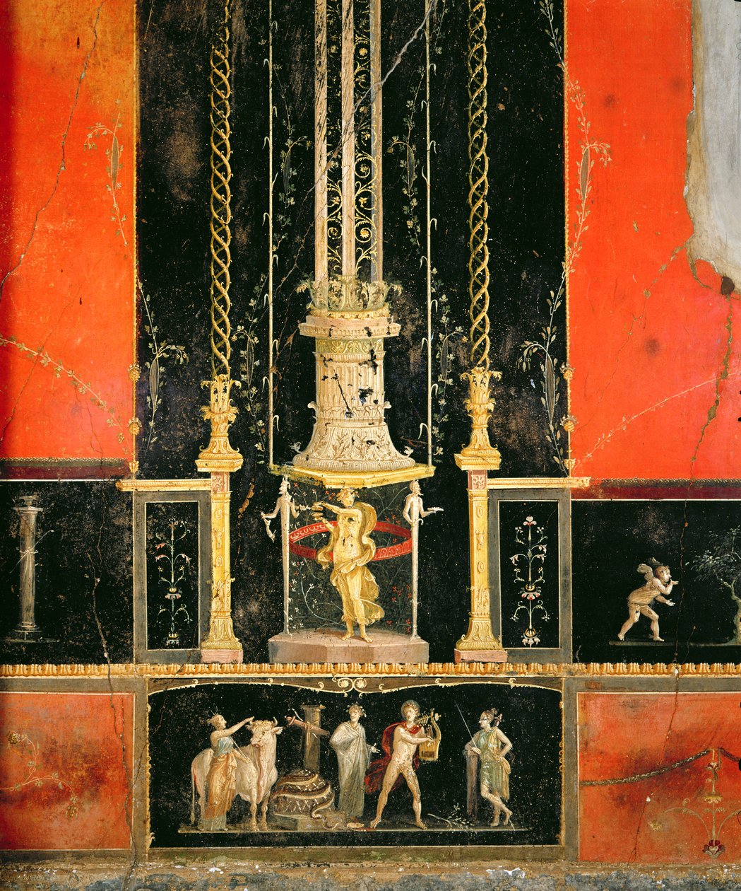 Dettagli mitologici e decorativi dalla parete est nella Stanza degli Amanti, Casa dei Vettii, c.5-79 AD da Roman