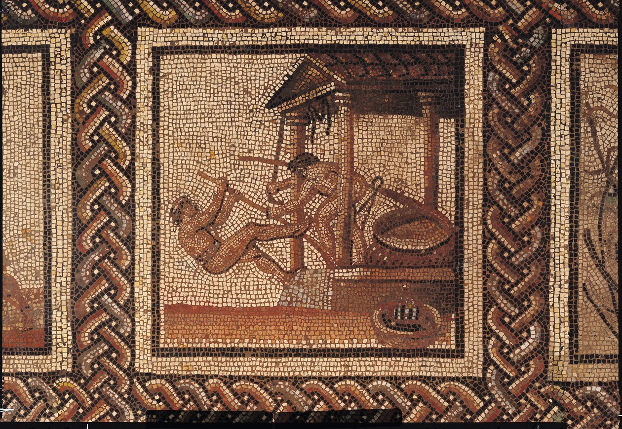 Pressatura delle olive (mosaico), originariamente da Saint-Romain-en-Gal da Roman