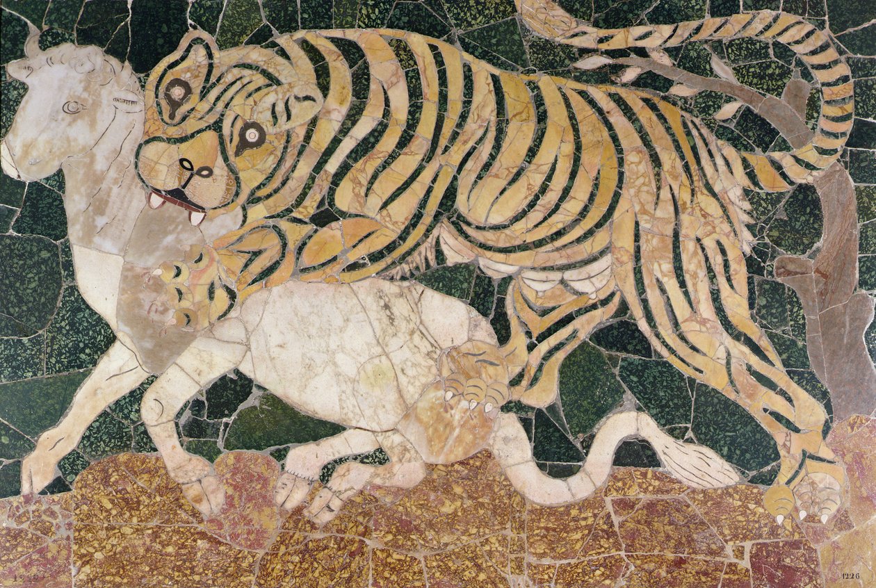 Pannello che raffigura una tigre che attacca da Roman