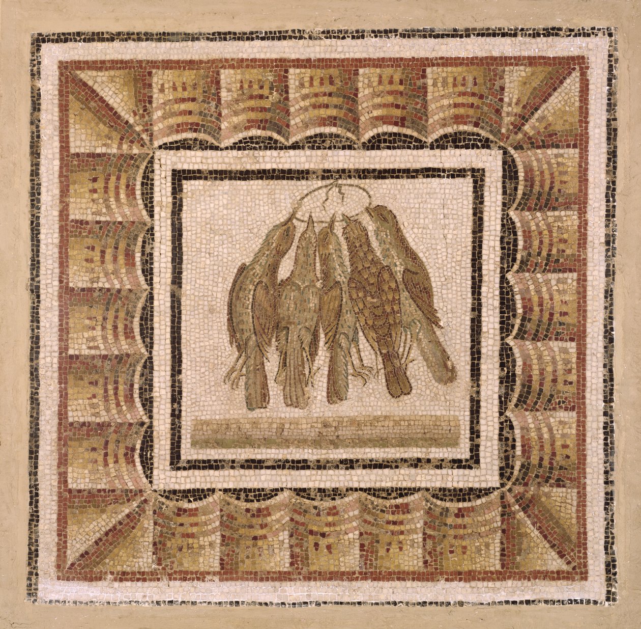 Pavimento che raffigura cinque tordi, da El-Jem (Thysdrus) da Roman