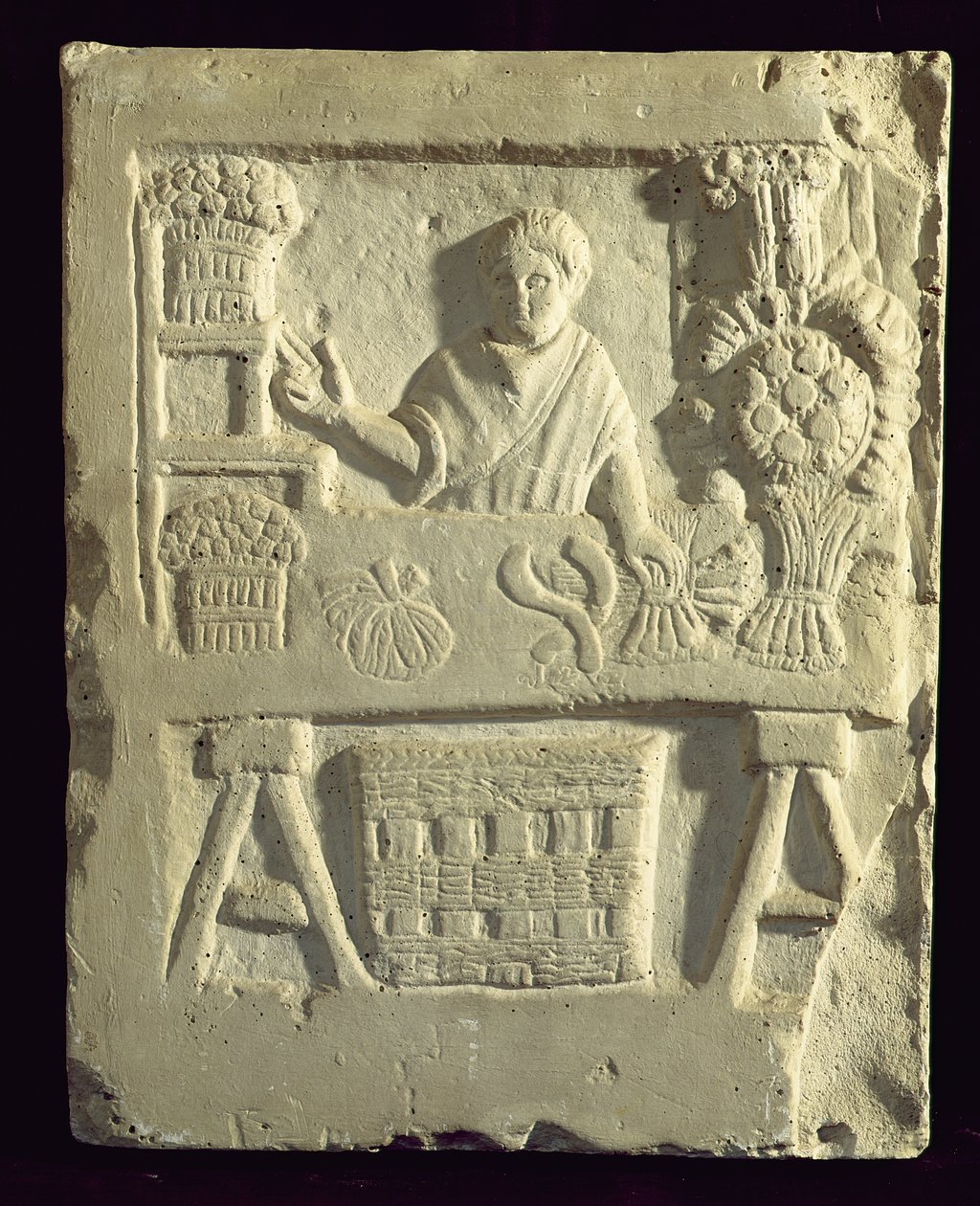 Rilievo che raffigura un venditore di fiori e verdure da Roman