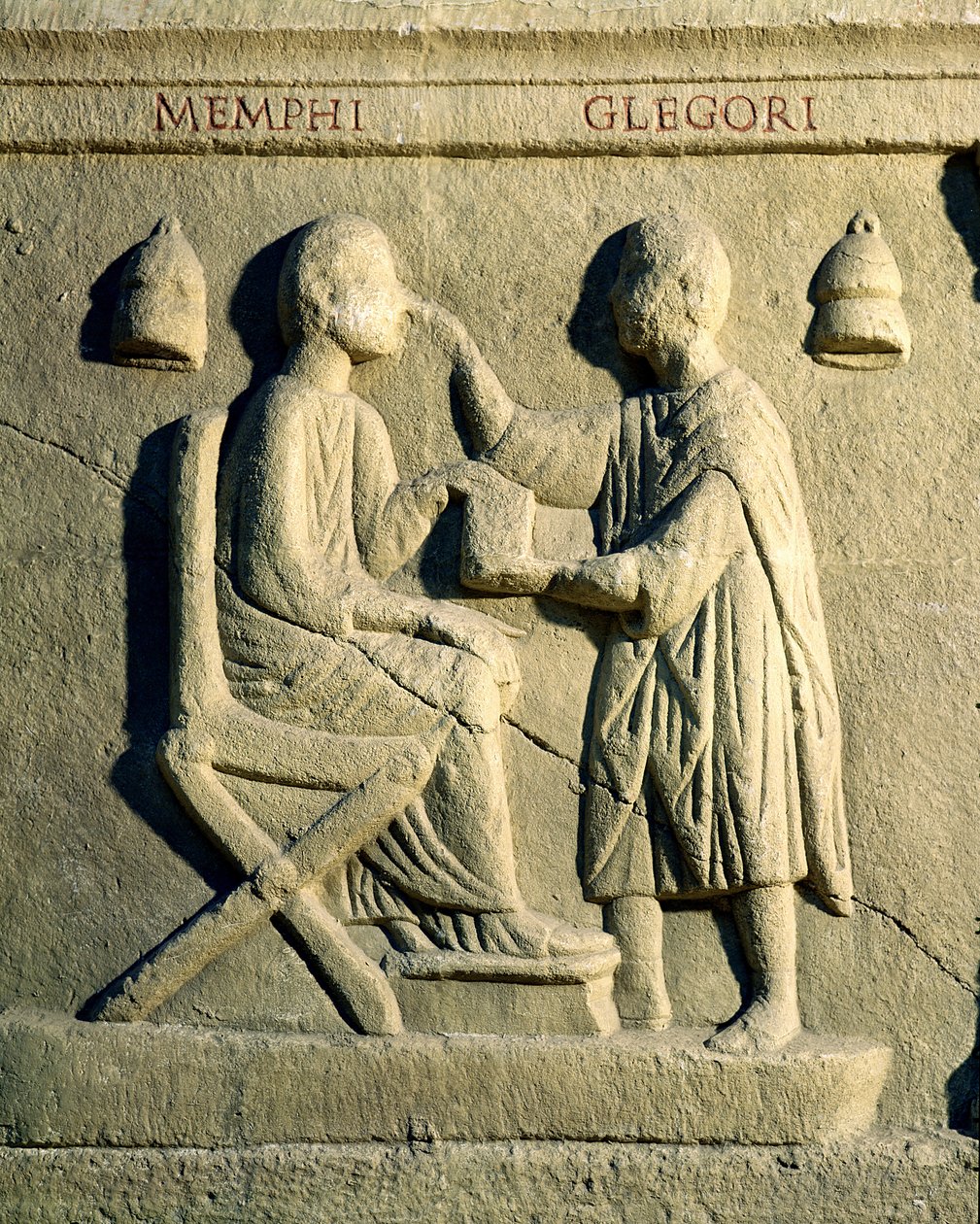 Rilievo che raffigura un oculista che esamina un paziente da Roman