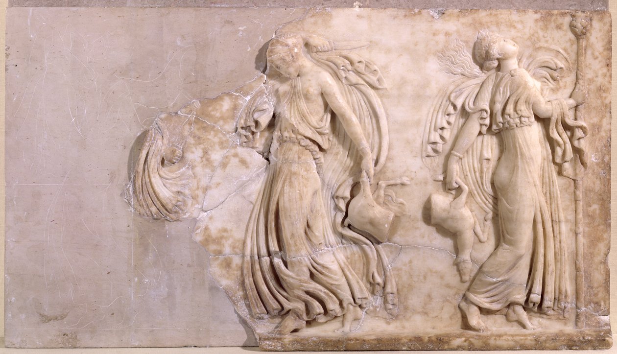 Rilievo che raffigura menadi danzanti, dalla Tunisia da Roman