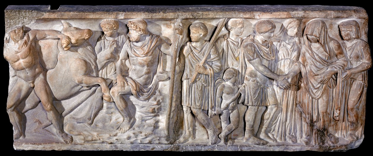 Sarcofago raffigurante Giasone e il toro sputafuoco a Colchide da Roman
