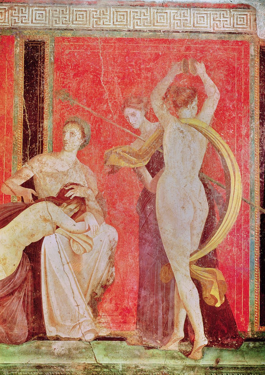 Donna flagellata e danzatrice con cembali, Parete Sud, Oecus 5, 60-50 a.C. da Roman