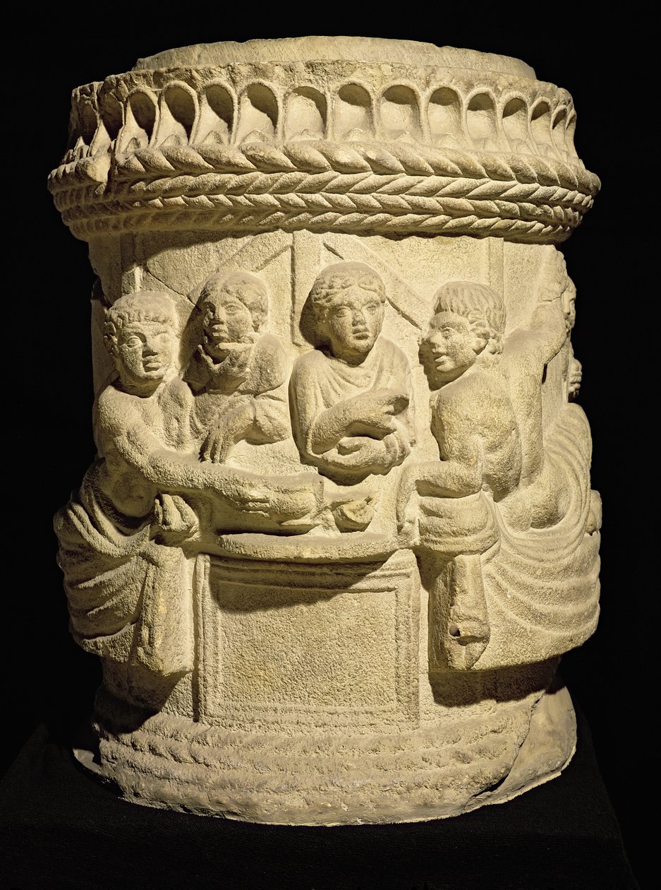 Urna che raffigura un pasto familiare, da Aquileia da Roman