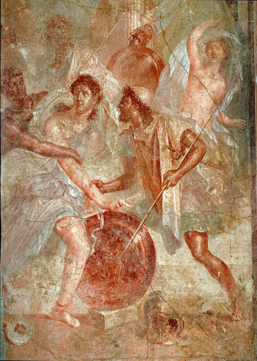 Achille, travestito da donna, viene riconosciuto da Ulisse tra le figlie di Licomede a Sciro. Affresco di Pompei. 1° secolo d.C. Napoli, Museo Archeologico Nazionale da Roman
