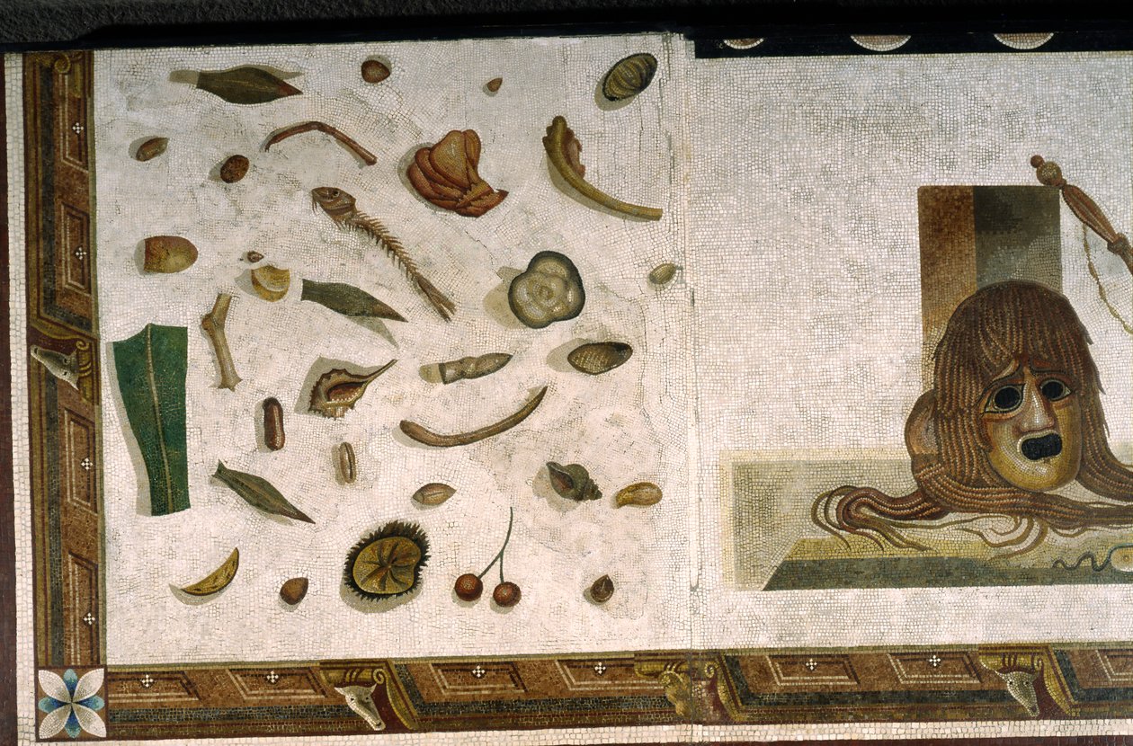 “Asarotos” (Pavimento non spazzato) Frammenti di mosaico firmati da Harakliton da Roma, II secolo d.C., Roma da Roman