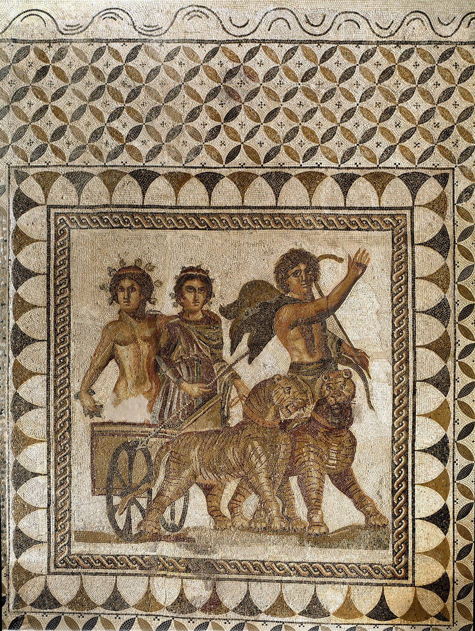 Bacco su un carro trainato da tigri, III secolo (mosaico) da Roman
