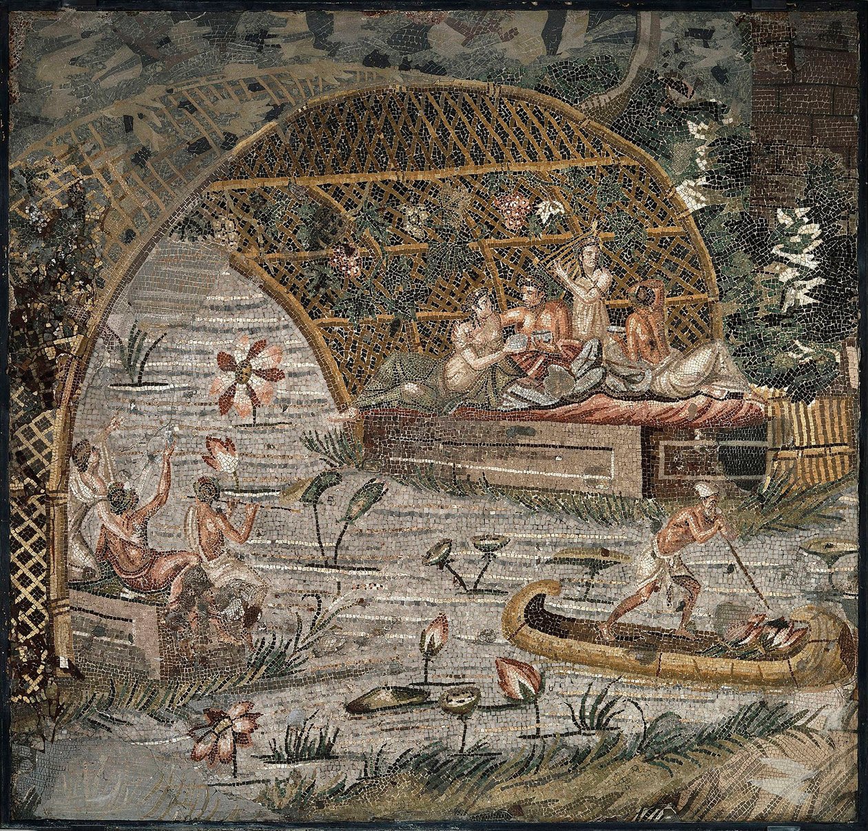 Banchetto sotto una pergola vicino al Nilo (dettaglio) da Roman