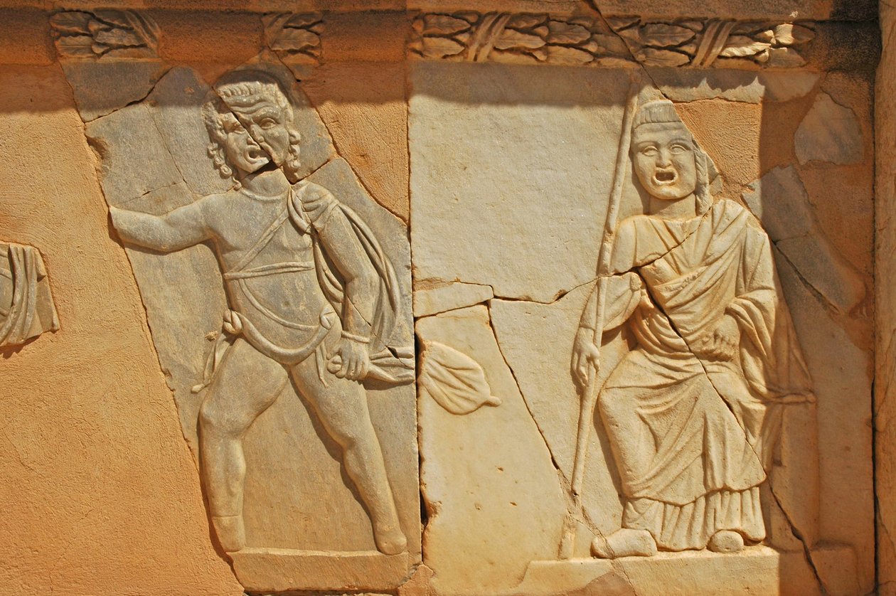 Bassorilievi sul Proscenio del teatro romano, Sabratha, Libia, II secolo d.C. da Roman