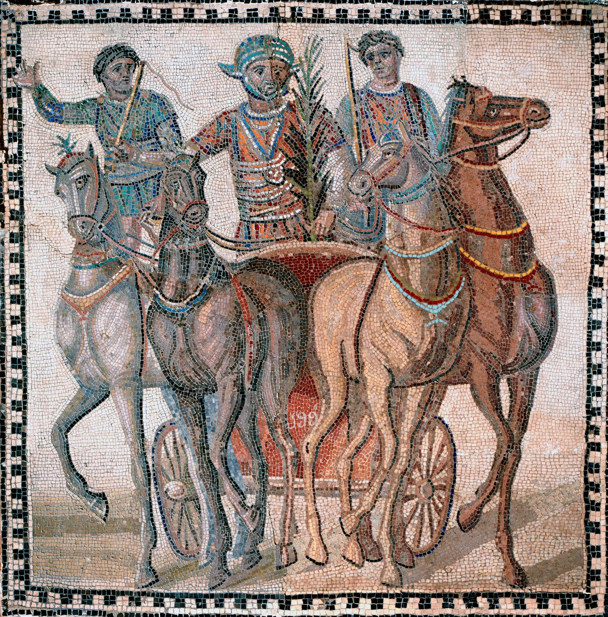 Corsa delle bighe, conducenti in posizione di partenza - Mosaico, III secolo da Roman