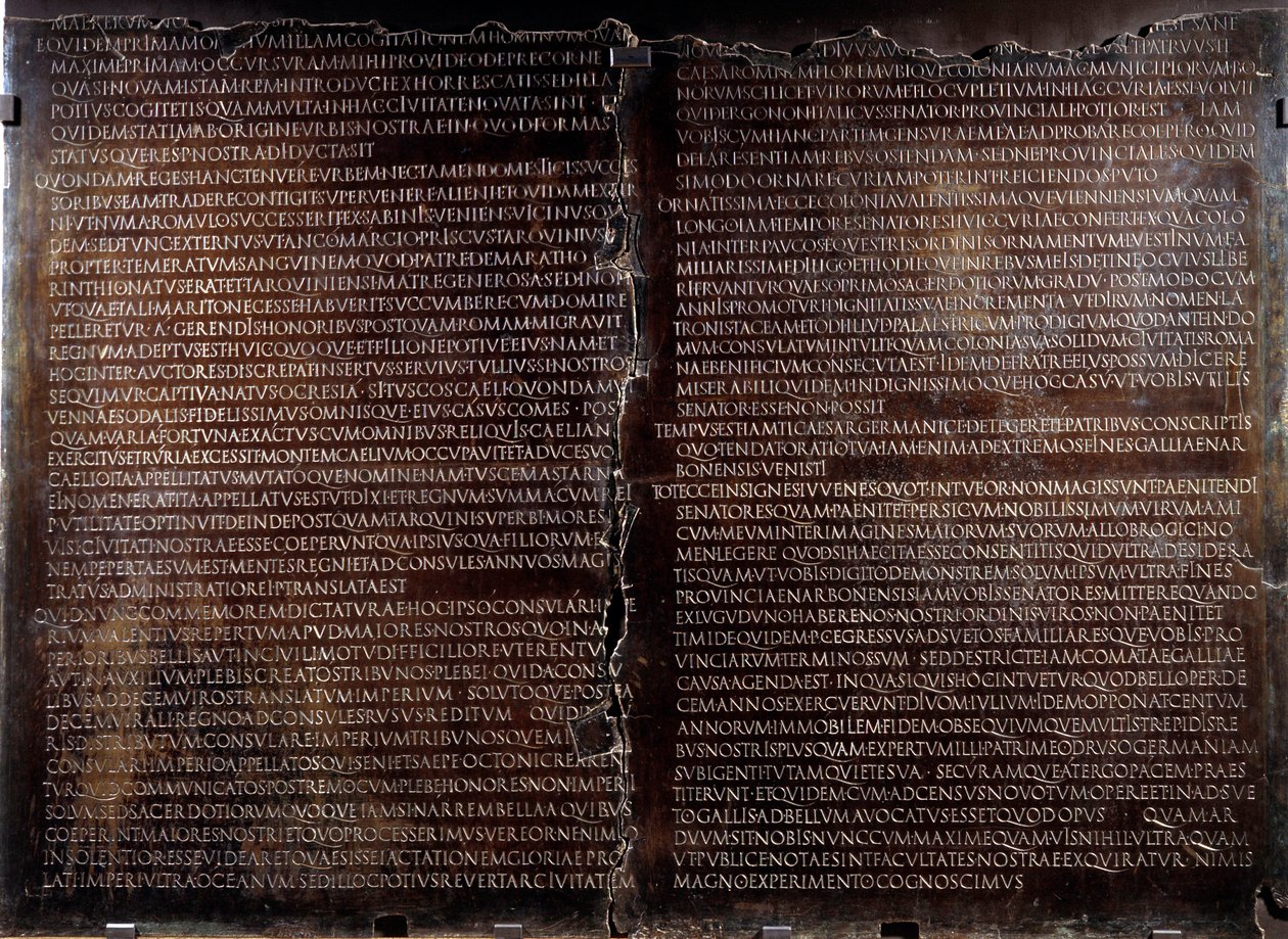 Tavola claudiana: discorso di Claudio da Roman
