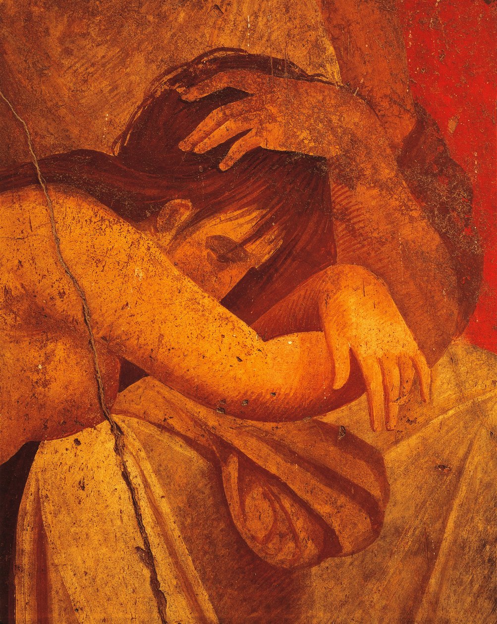 Dettaglio di affresco raffigurante Flagellati, Secondo Stile Pompeiano, dalla Villa dei Misteri, Pompei, Campania, Civiltà Romana da Roman