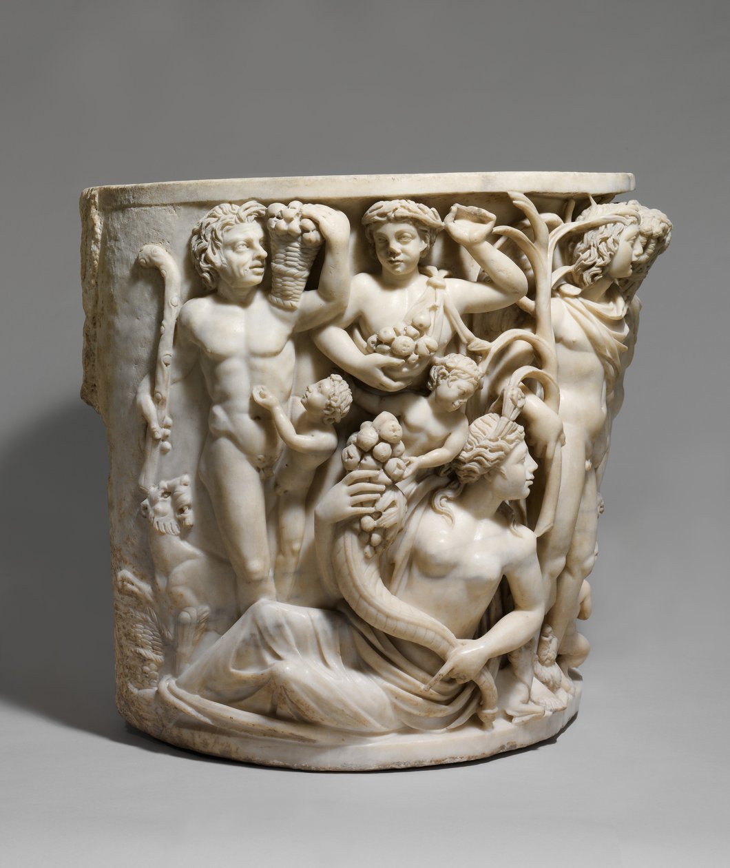 Dettaglio di sarcofago in marmo con il Trionfo di Dioniso e le Stagioni, c.260-270 d.C. (marmo) da Roman